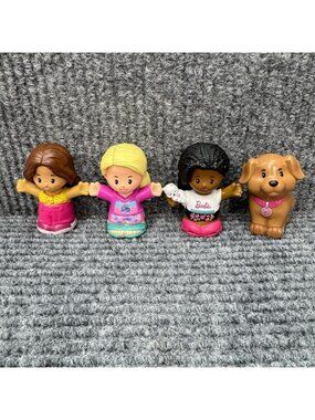 Fisher-Price Little People BARBIE Figures Lot Of 4 Girl Brown Dog White Cat